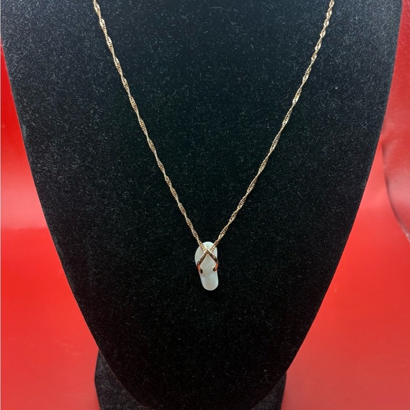 14kt Rose Gold Necklace with mother of pearl flip flop pendant